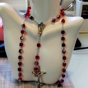 Vintage Red Iridescent Rosary Beads
